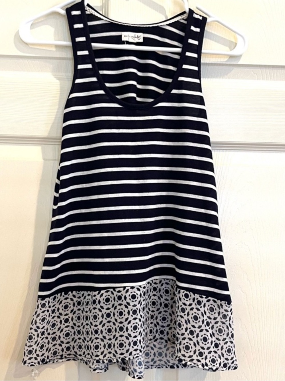 MAISON JULES Navy and White Striped Tank with Printed Hem